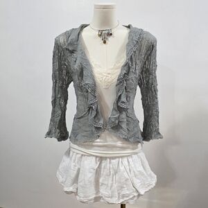 Grey lace unbranded cardigan with ruffles and bell sleeves